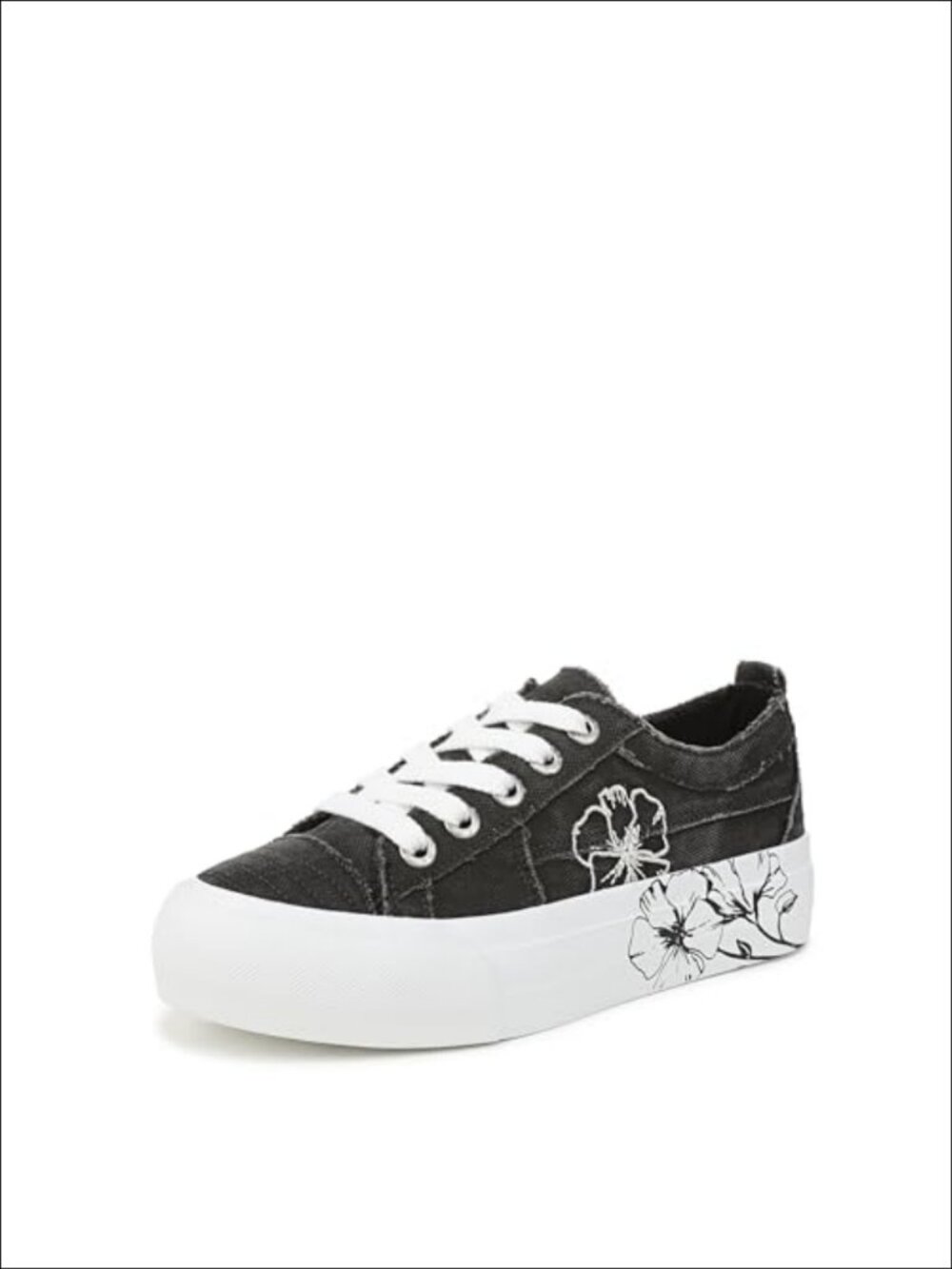 Platform Sneakers Canvas Low Top Lace Up Floral Embellished Casual